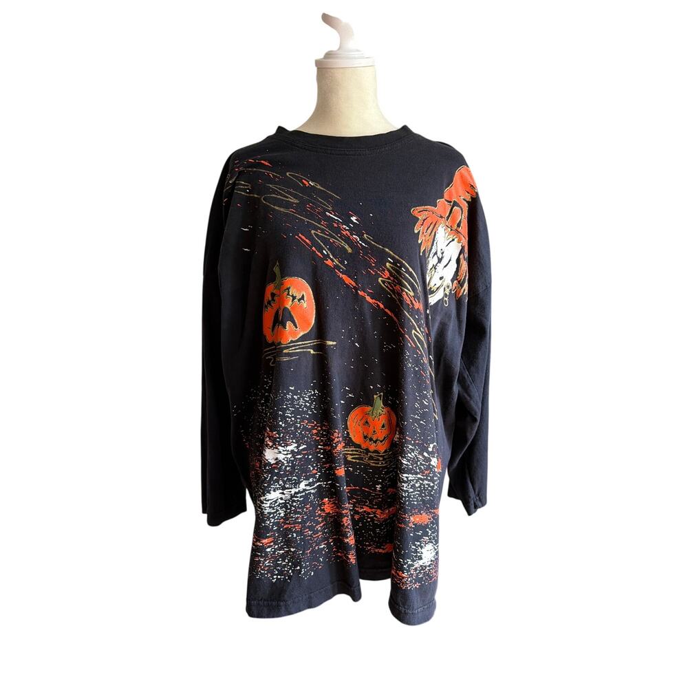 Vintage 90s Halloween Screen Printed Halloween Shirt Witch Pumpkin size 1X